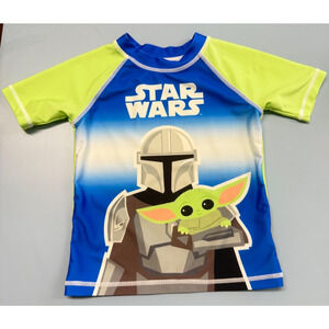 Toddler Boys Sz 3T Star Wars Grogu Mandalorian Swim Shirt Top Rash Guard 2868